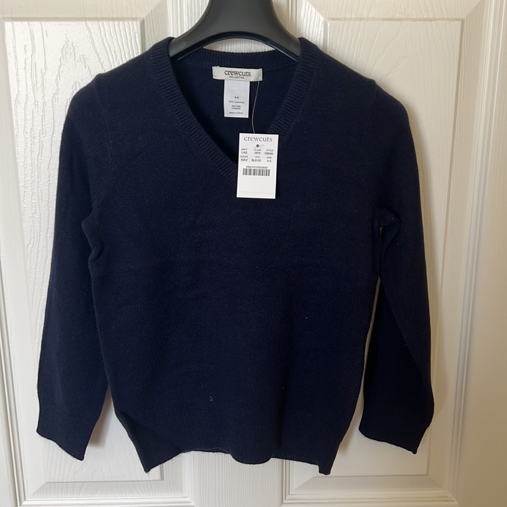 Jcrew brand new Kids' 100% cashmere V neck navy  crewneck sweater size 4-5